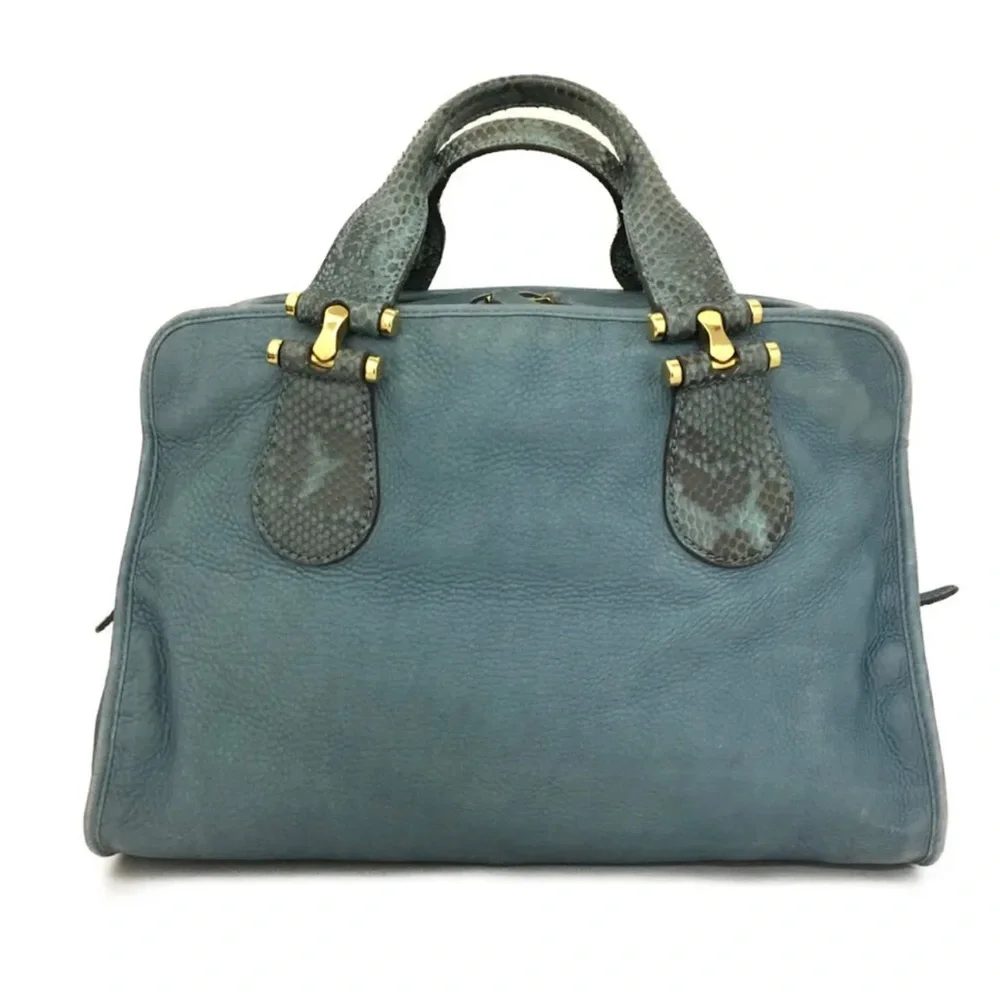 Authentic GUCCI Blue/Green Nubuck Leather Tote Satchel Bag - Picture 2 of 11